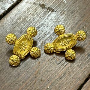 Marcy Feld Gold Etruscan Style Clip On Earrings Vintage 80s 90s